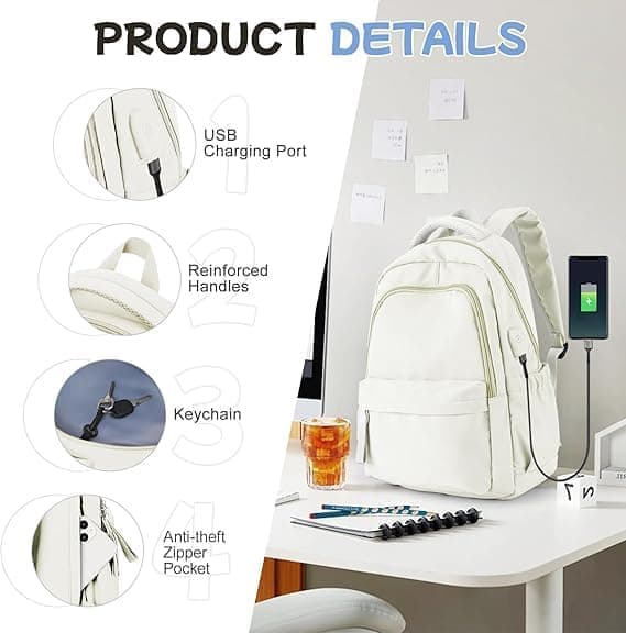 Backpack - School Backpack for Girls & Boys, 14-inch Laptop Backpack, Waterproof Lightweight Daypack for University Bookbag_TF_TF Grå