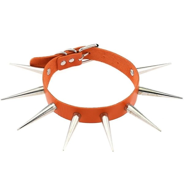 Suuri pitkä piikikäs choker punk-kaulus naisille ja miehille niiteillä koristeltu choker paksu kaulakoru gootti korut metalli gootti emo asusteet oranssi