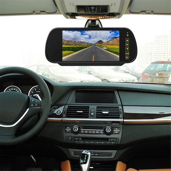 7-tommer bil LCD-spejlmonitor Bakkamera Skærm 2 AV-indgange Auto Display Assist
