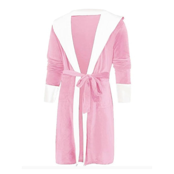 Kvinnors Sherpa Fleece Morgonrock Mjuk Morgonrock Huva Fluffig Towling Badrock Rosa Pink