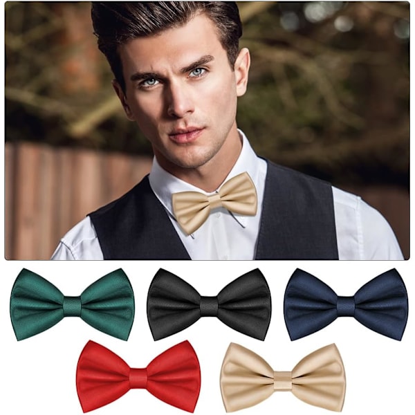 Herr Bow Tie, Klassisk ensfarvet butterfly til mænd, Satin Tux Bow Tie, Justerbar formel butterfly til fest, bryllup Champagne