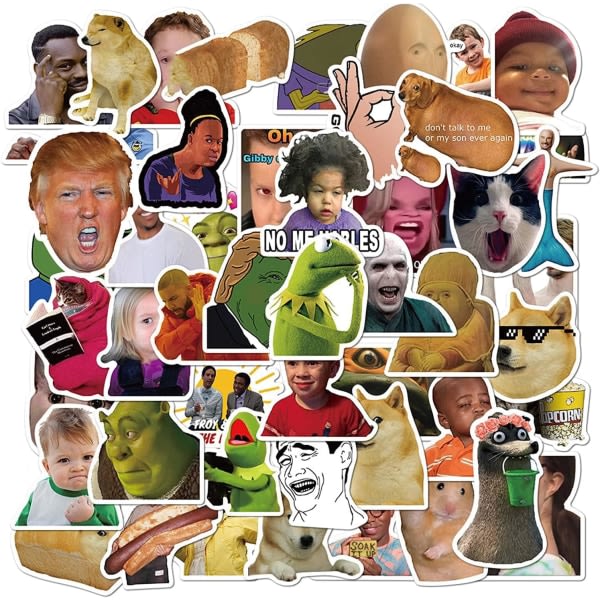 50 stk sjove meme-klistermærker til vandflasker, bærbare computere, telefoner, guitarer, skateboards, hydroflasker, mode, internet-berømtheder, vandtætte klistermærker til voksne