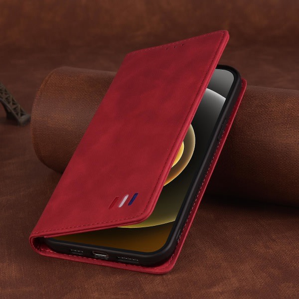 Yhteensopiva Iphone 13 Case Magnetstängning Plånbok Bok Flip Folio Stativ Visa Läderfodral Cover - Röd null none
