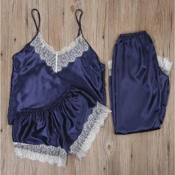 3-delt Natkjole Undertøj|S|blå| blue S blue s