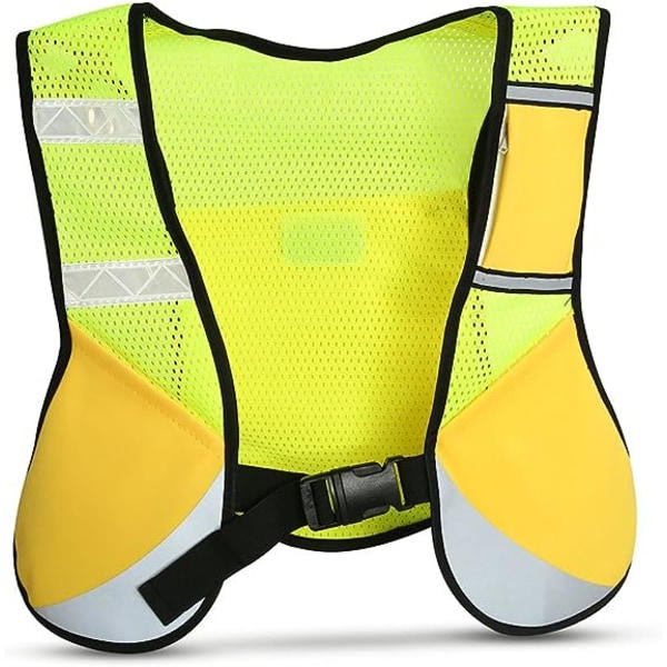 Heijastava juoksuliivi, monitoiminen Night Vision Mesh -liivi taskulla pyöräilyyn, yöjuoksuun, maratoniin (keltainen)