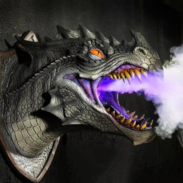Huvud Luftfuktare Dinosaurie Dekor Led Rök 3d Drakhuvud Väggmonterad Skulptur Gul