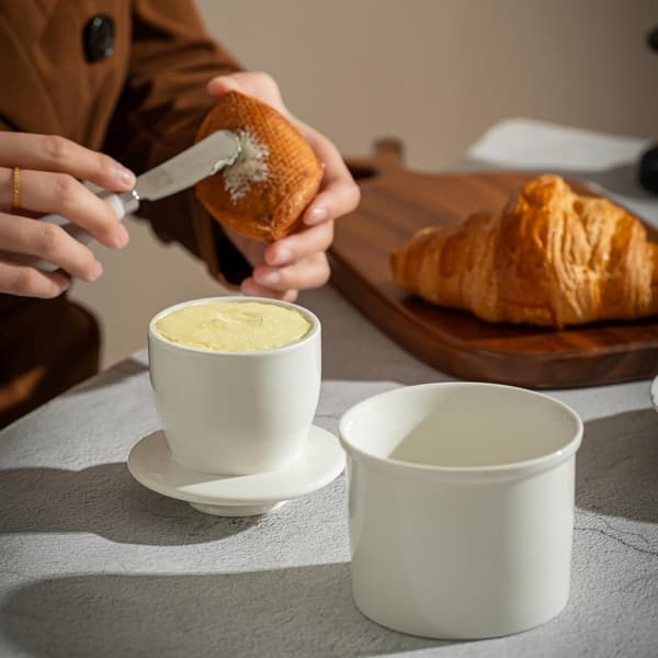 Ceramic Butter Dish - With Lid - White - For Spreadable Butter - Butter Box