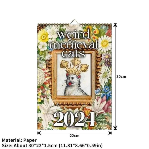 Konstig medeltida katter kalender 2024 katt väggkalender roliga katter 11 * 8,5 tum PÅ