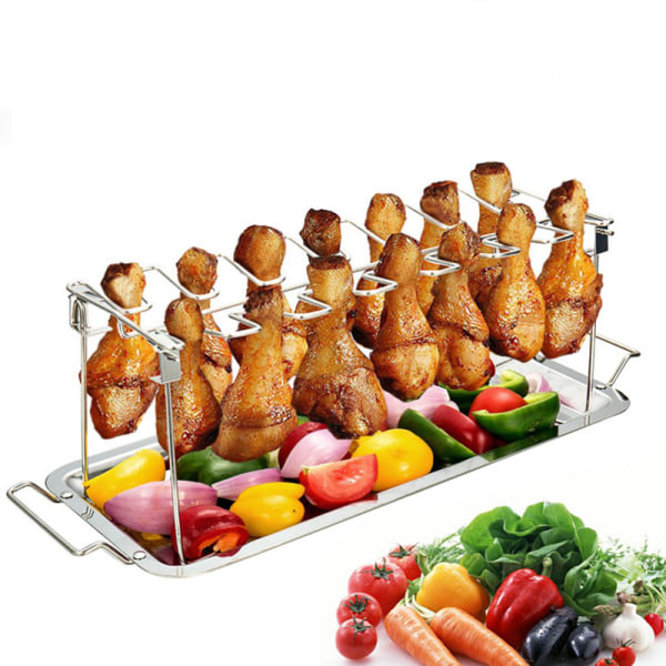 Kycklinghållare Rack Grill Stativ Stekning för BBQ Non Stick Stål Silver onesize