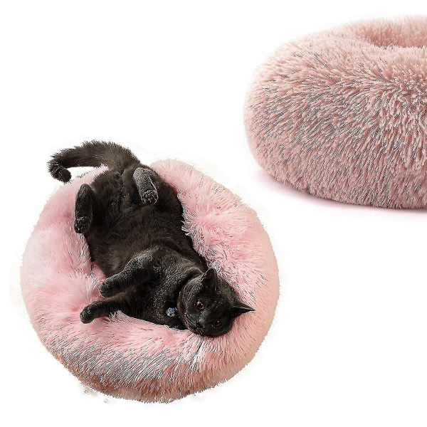 Tvättbar Lugnande Bekväm Donut Style Plysch Katt- eller Hundsäng rosa S