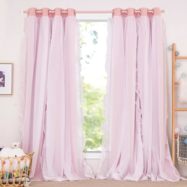 Gardiner Barn Dubbla Gardiner Plisserade Hame täckt rummi Mörkning Pretty Chic Princess, 132,08 x 213,36 cm, Blush Pink, 2 stycken