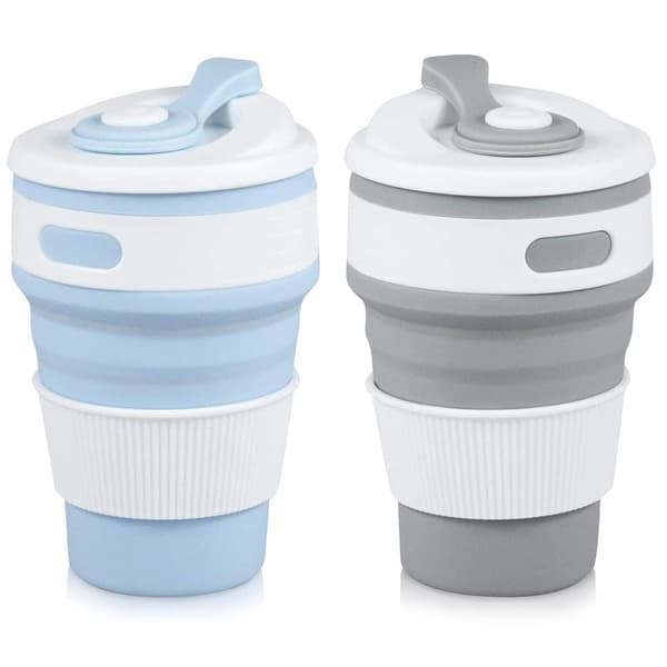 delar - 350ml - Blå - Hopfällbar - resemugg - silikon - Campingmugg - silikonmugg - mugg - med - lock
