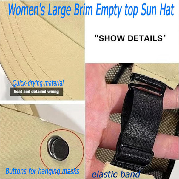 Dam Sommar Solhatt med brett brätte Anti-UV Strandvisir Kepsar Hattar Justerbar Khaki