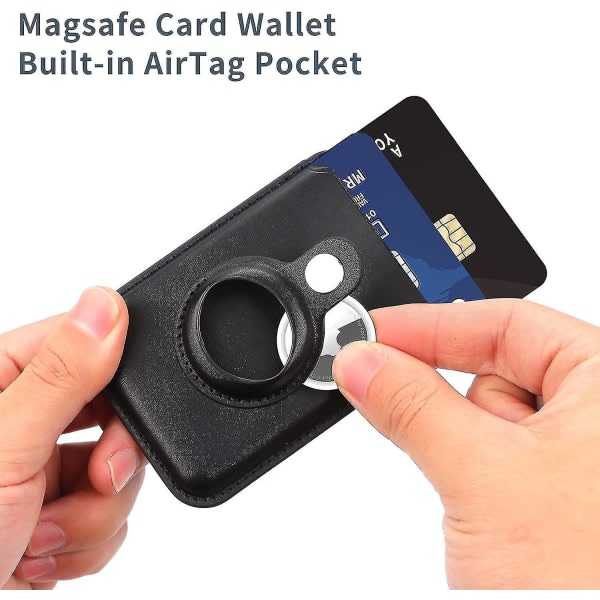 Magsafe kortplånbok kompatibel Iphone 12/13-serien med AirTag ficka Magnetisk plånbokskorthållare i läder Black