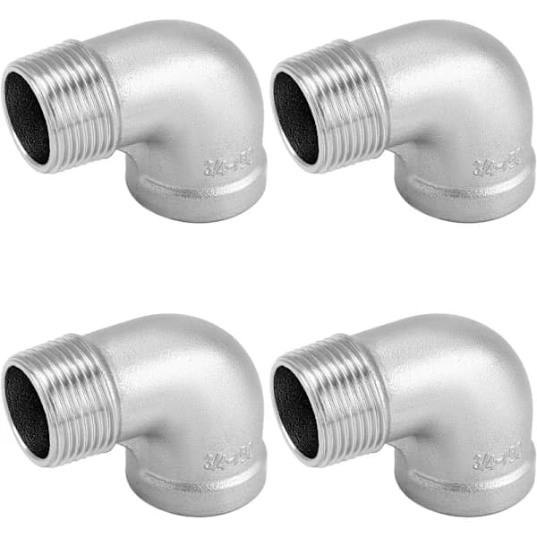 3/4\" Rustfri Rørfittings 4-pak, 90° Vinkel, NPT Han- & Hunggevind