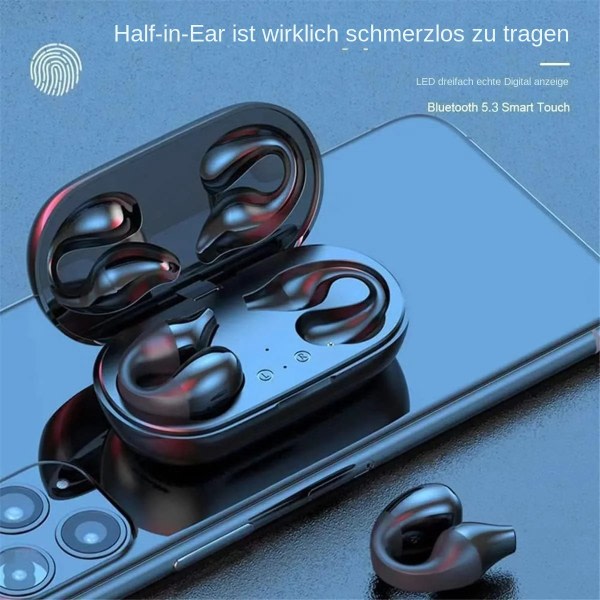 Bluetooth 5.3 trådløse øreklips-knogleledningshøretelefoner - Mini sportsløb øreklips åbne øretelefoner - Smertefri hovedtelefoner, der bæres i lang tid