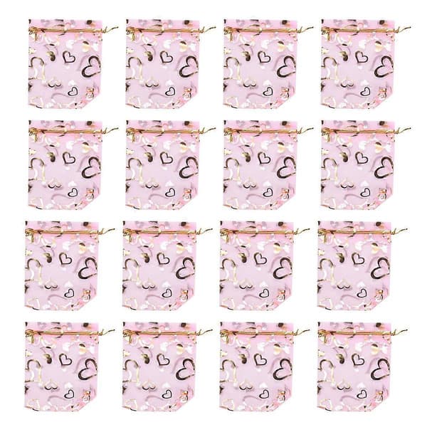100 stk 9X12cm Hjerte-mønstrede Rosa Organzaposer_tfrf