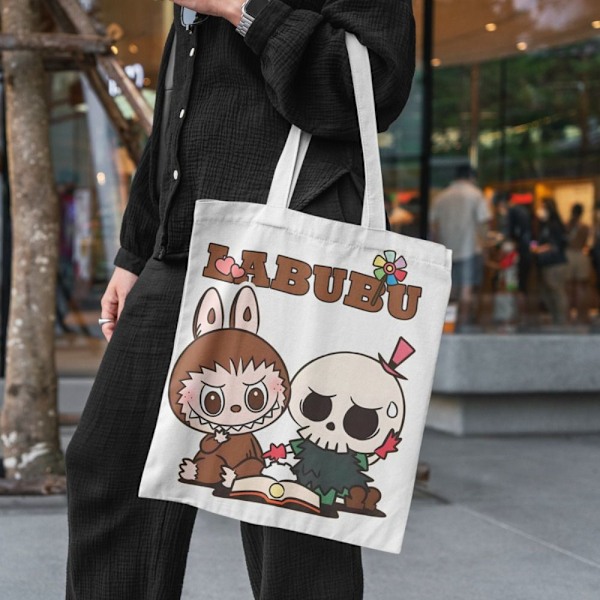 Labubu Canvas Bag Tygpåsar Tecknad enkla oppbevaringshåndvesker B