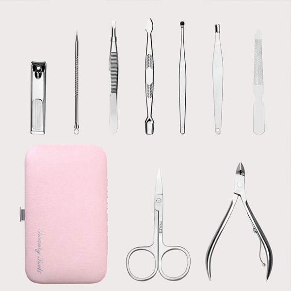 CDQ Professionell case manikyr set med 9 st rosa fodral