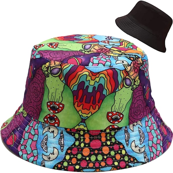 Söt bucket hat strand fiskarhattar för kvinnor, vändbar dubbelsidig användning Psychedelic Mushroom
