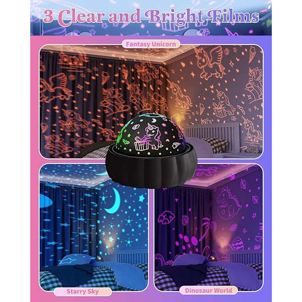 Starry Sky Projector for Kids - 3 Different Themes and 7 Light Modes - Rotates 360° for Magical Effect