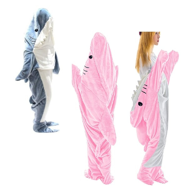 Haj filt pyjamas Shark Blanket Hoodie Vuxen Shark Bärbarfilt Grå XL (180*90cm) Rosa XL (180*90cm)