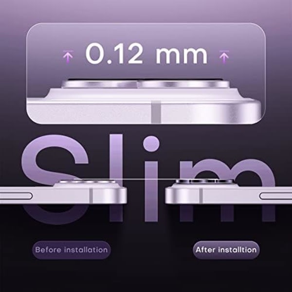 TAURI 2-pack for iPhone 14 /iPhone 14 Plus kameralinsskydd, [stark vidhäftning] [Retålig] Aluminiumlegering &amp; Safiglas violetti