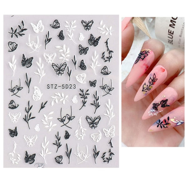 3D-präglade blommor vår Nail Art Stickers Dekaler Självhäftande 5D Sommar Färgglada blommiga nageltillbehör Dekoration Tillbehör 4 ark