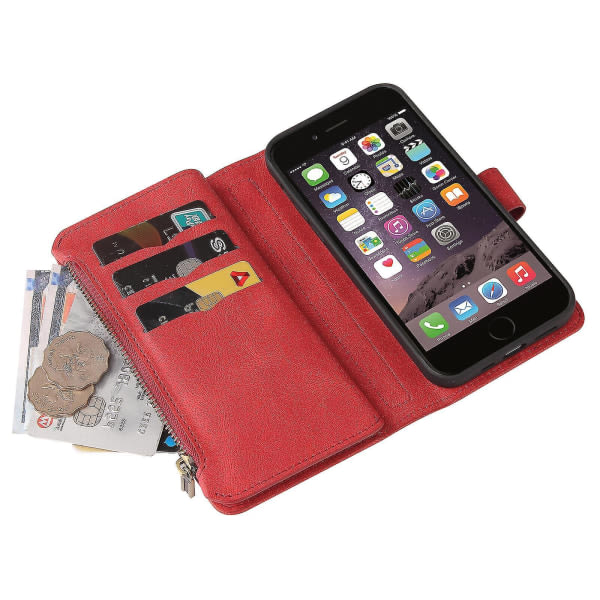 Etui til Iphone Se 2022/2020 3/2 anti-ridse blixtlåsficka Pu- cover Kreditkortshållare Stötsäker Magnetisk - Blå Rød A