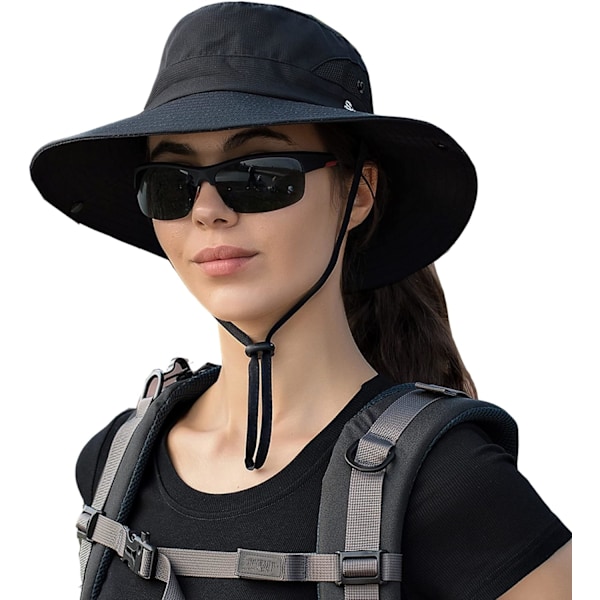 Solhatt Dam Herr 3u201d Bred brätte UPF 50+ Fiske Strand Bucket Hats Pure Black
