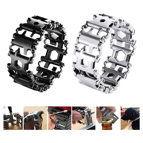 29-in-1 Multitool-armband, multifunktionellt reparationsarmband, rostfritt stål, silver