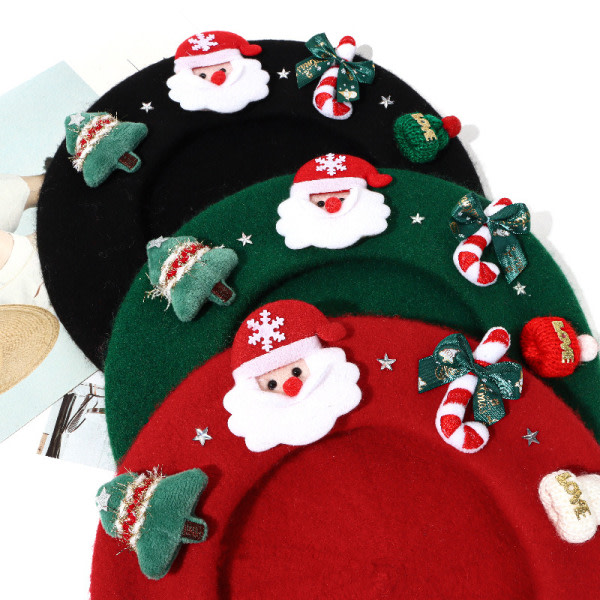 Julhatt Rød Grønn Basker Vinter Varm Hodeplagg Sweet e Wool A3 onesize