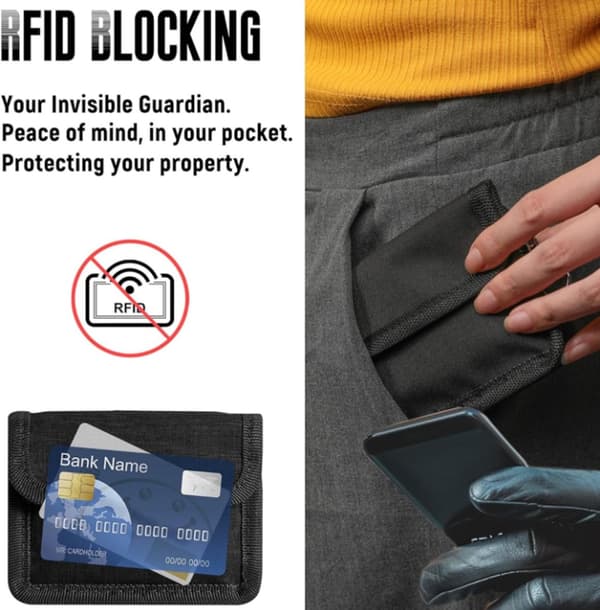 RFID Faraday Nøglefob-pose med signalblokering, bred åbning, kortopbevaring til nøglefri bilnøgler, sort