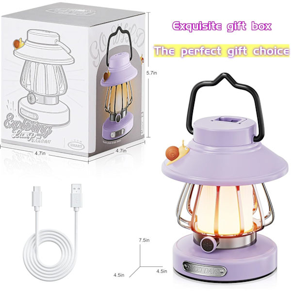 LED-ladattava vintage-hevoslamppu, söpö ulkoilma-retkeilylamppu, kannettava mini-etanalamppu, uusi ponilamppu 3-asentoisella himmennyksellä ja muistitoiminnolla. Purple