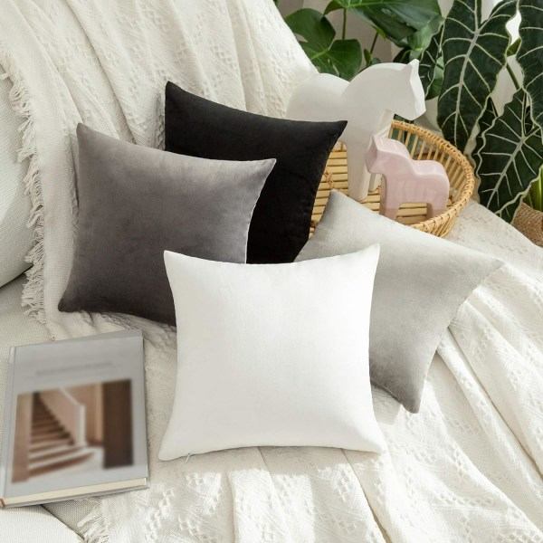 2 kuddfodral Sammet Dekorativ soffa Case Superslät Mjuk Bekväm dekoration Hem Vardagsrum Sovrum för soffa 40X40CM Vit