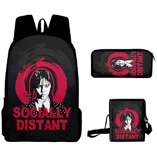 Tredelt sett Wednesday Addams Adams Wednesday Duffel Bag Backpack Set Skoleveske Satchel Pennal Barn Leker Gaver 3PC-1