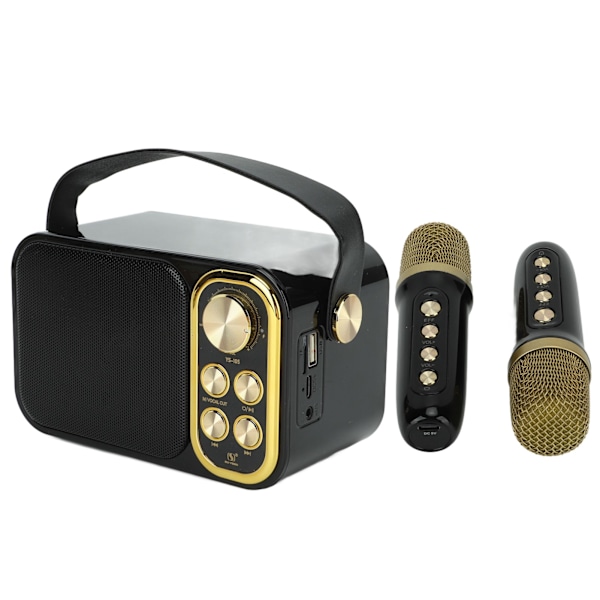 Karaokemaskin med 2 mikrofoner Karaoke alt i ett maskin Bærbar Bluetooth-sangmaskin for hjemmefest Svart