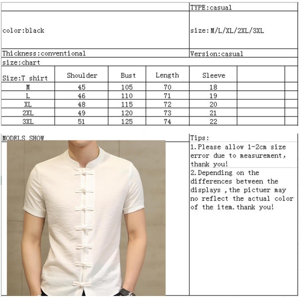 Kung Fu kortärmad skjorta i kinesisk stil för män - Vit L CDQ