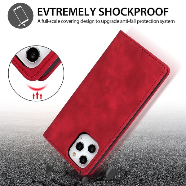 Kompatibel med Iphone 11 Pro Case Magnetstängning Plånbok Bok Flip Folio Stand View Läderfodral Cover - Röd null ingen