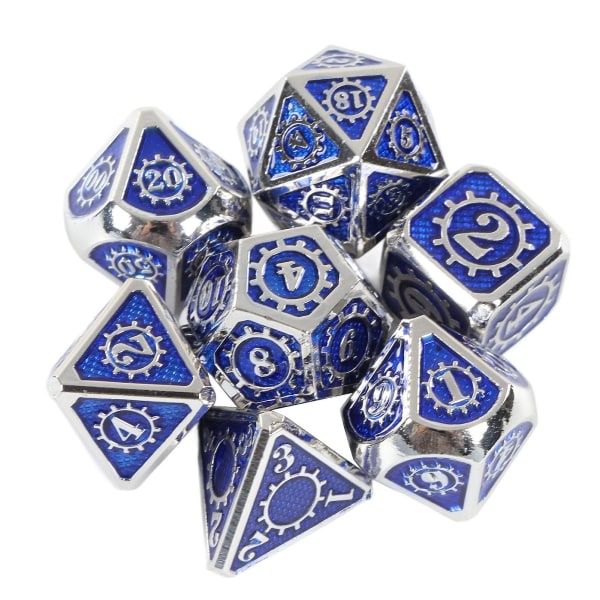 7. polyedriska tärningar Färgglada redskap Metall Høybalansert brädspel Polyhedrisk tärningar for rollspel Blue