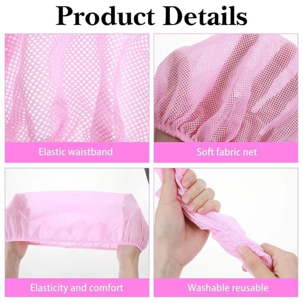 4-pak mesh-sovehætter til kvinder, elastiske hårnet til søvn og hårtørring, farverige Pink/Blue