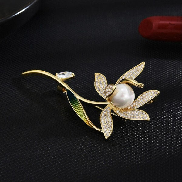 Moderiktigt lyx narcissus corsage koppar mikro inläggningar växt brosch dam kläder accessoarer zdq