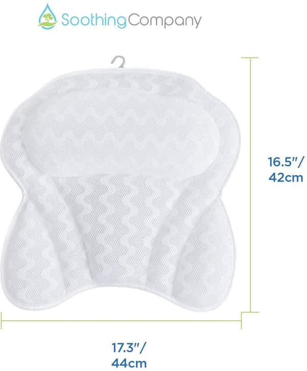Bath Pillow/Neck Rest - 42x44 cm - White - With Non-Slip Suction Cups - For Bathtub, Jacuzzi, Spa - Comfortable Relaxation