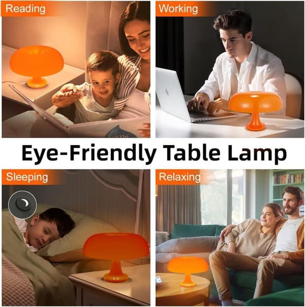 Orange Svamplampa – Dimbar Bordslampa med Retrodesign för Sovrum & Vardagsrum_TF_TF Orange USB