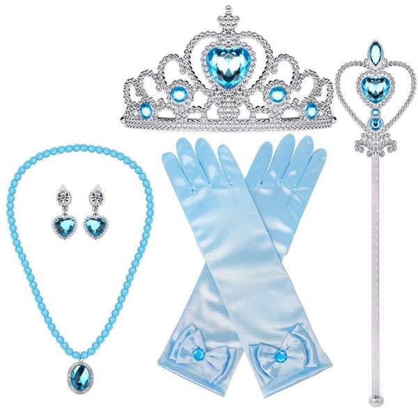 Elsa prinsessasetti tiara, stav, handskar, halsband och örhängen