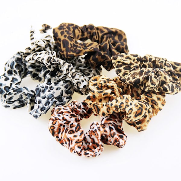 6 Dyreprint Scrunchies, Leopard Print, Hårtilbehør