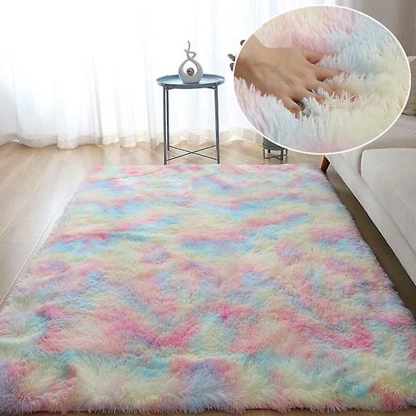 Luddiga Regnbågsmattor för Barnrum Mjuka Luddiga Mattor Vardagsrum Barn Babyrum Barnkammare Lekrum Söt Inredning Matta Tie Dye Regnbåge Tie Dye Rainbow 100x160cm