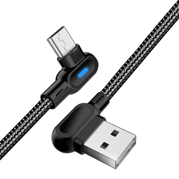 Yhteensopiva iPhonen kanssa, kulmikas 90 asteen latauskaapeli USB a - USB c / iPhone Lightning punainen röd (Lightining) 1 meter
