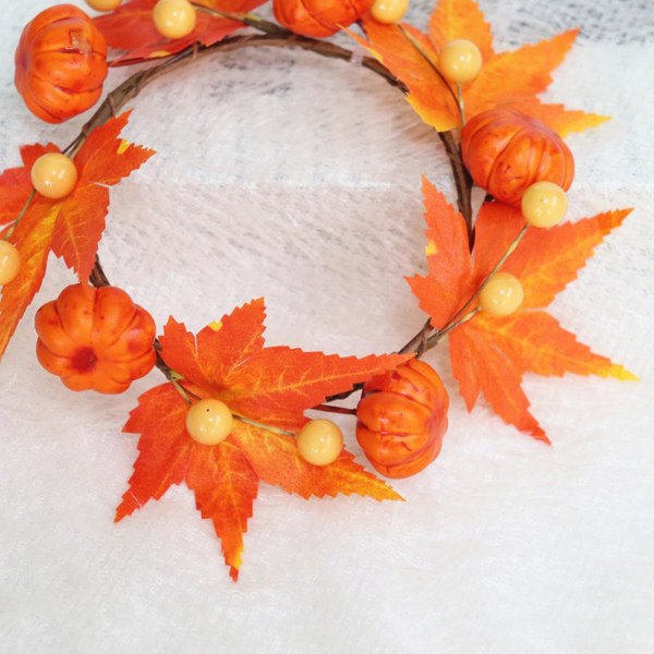 6 st Halloween julkrans Thanksgiving Orange lönnlöv med små pumpor blommig ring for ytterdörrsdekoration CDQ