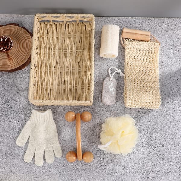 1Set Spa Hjärtformad Presentkartong Badhud Rengöring Kit Spa Present Vit 6PCS
